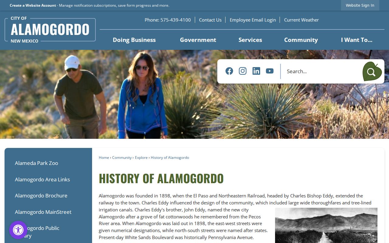 Alamogordo city directory historic street-name context for White Sands Boulevard
