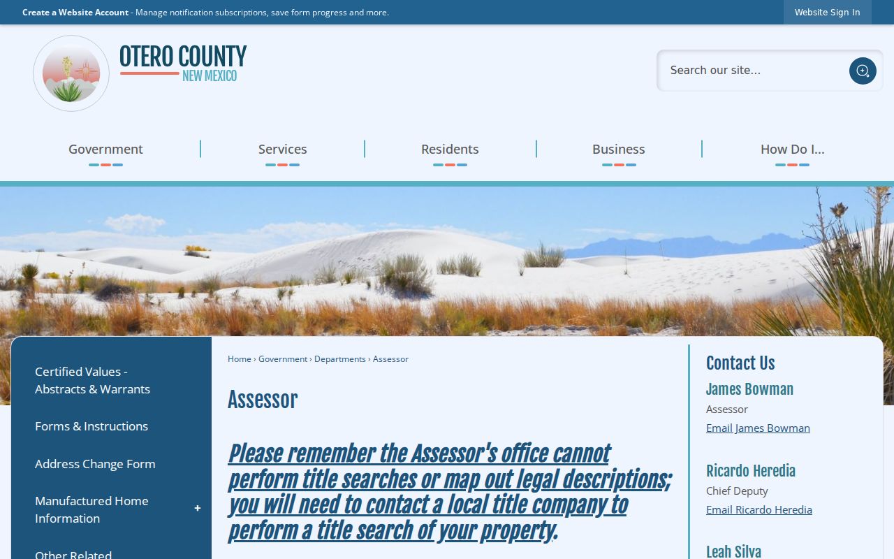 Alamogordo residents directory Otero County Assessor notices