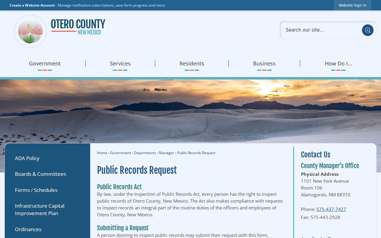 Alamogordo residents directory Otero County public records request page