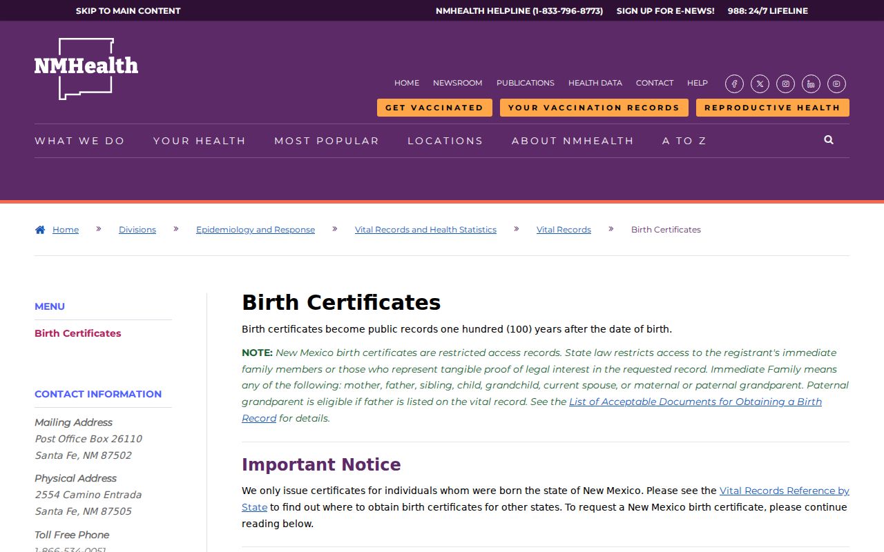 Alamogordo previous residents New Mexico birth-record instructions