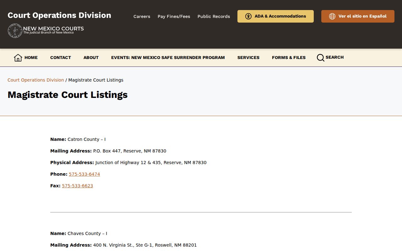 Alamogordo resident lookup Otero County Magistrate Court listing