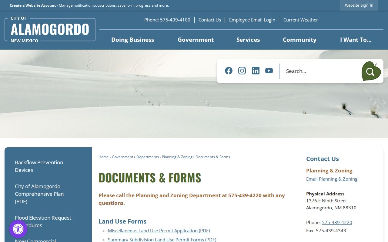 Alamogordo street directory documents and forms for planning records